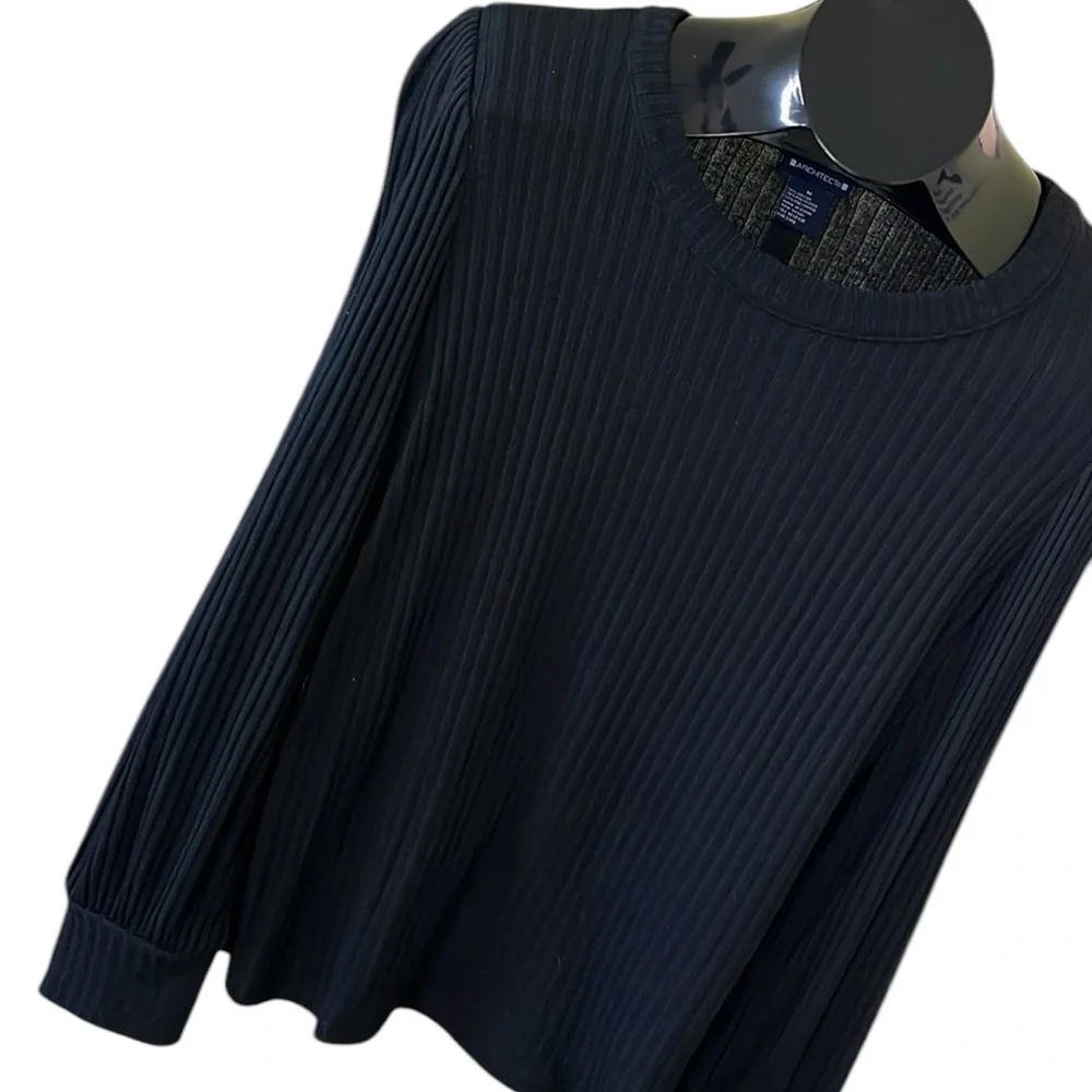 Architect Long Sleeve Ribbed Blouse With Puffy Sleeve - Picture 5 of 9